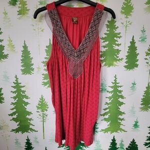 Language Red Sleeveless Embellished Top.